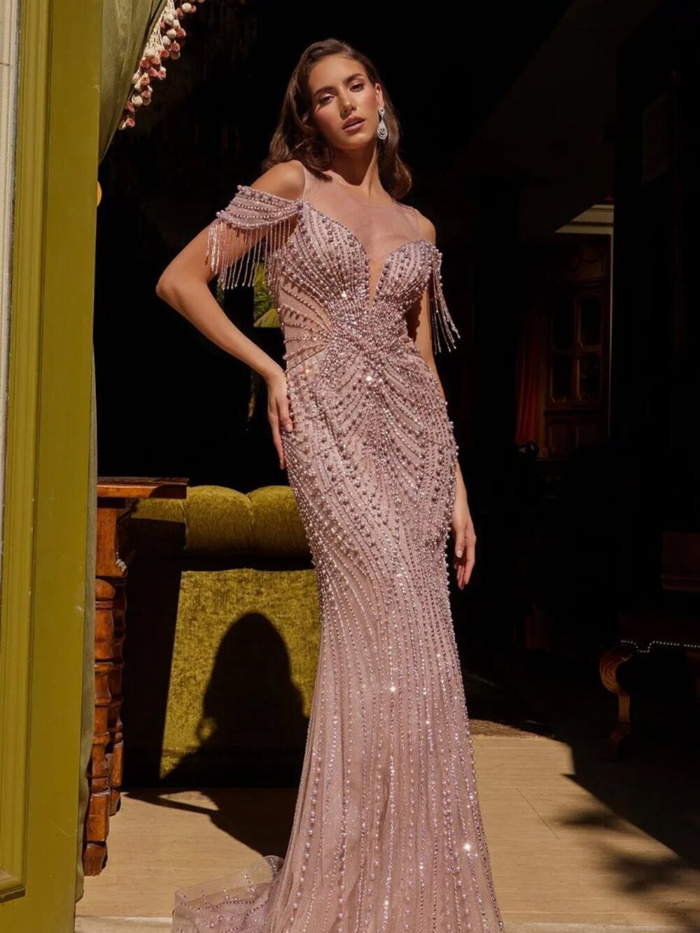 New Dusty Rose Off Shoulder Long Mother Of The Bride Gown w/ Mermaid Cut GL3593